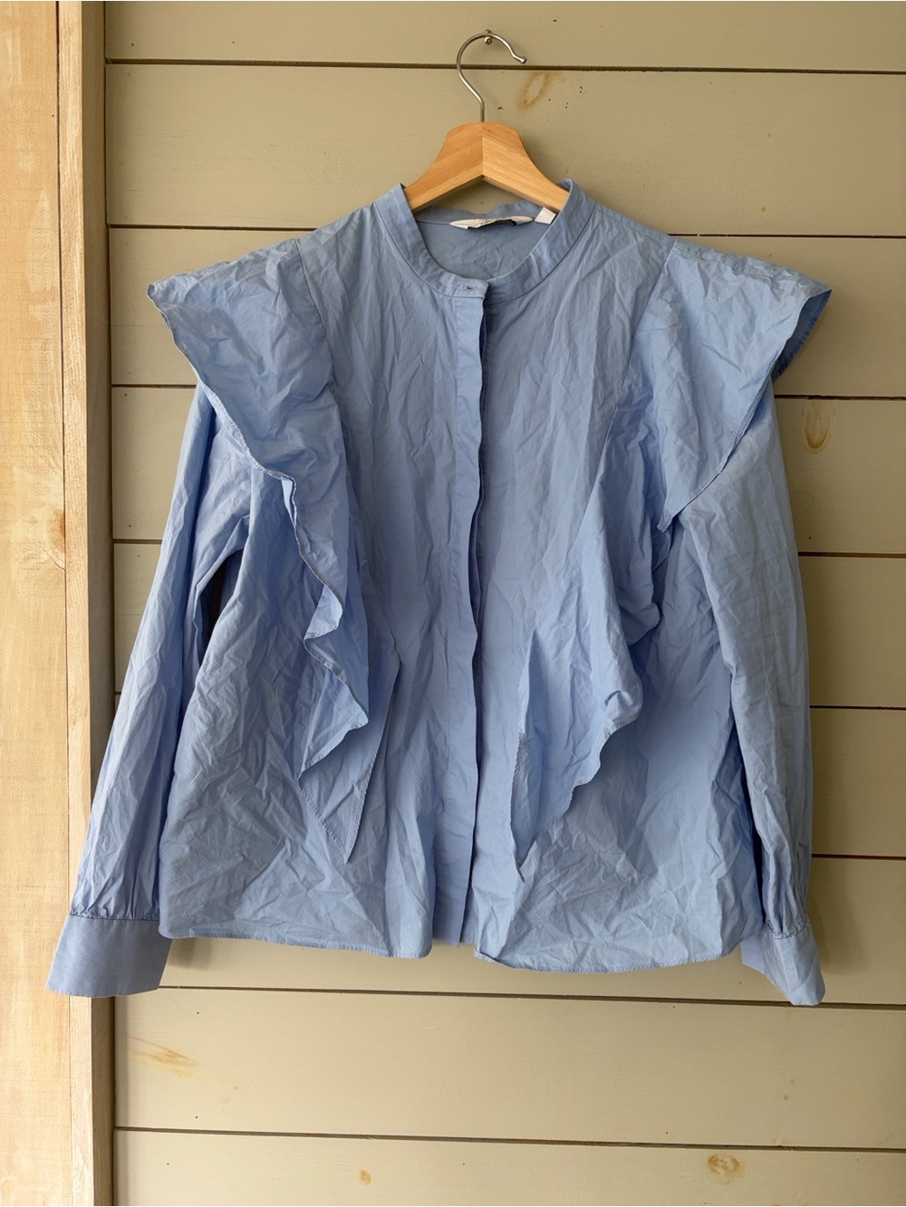 & Other Stories Light Blue Ruffle Cotton Blouse | Size US 12 - Picture 1 of 5